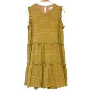 Carly Jean Los Angeles Mustard Yellow Sleeveless Ruffle Trim Tiered Shift Dress